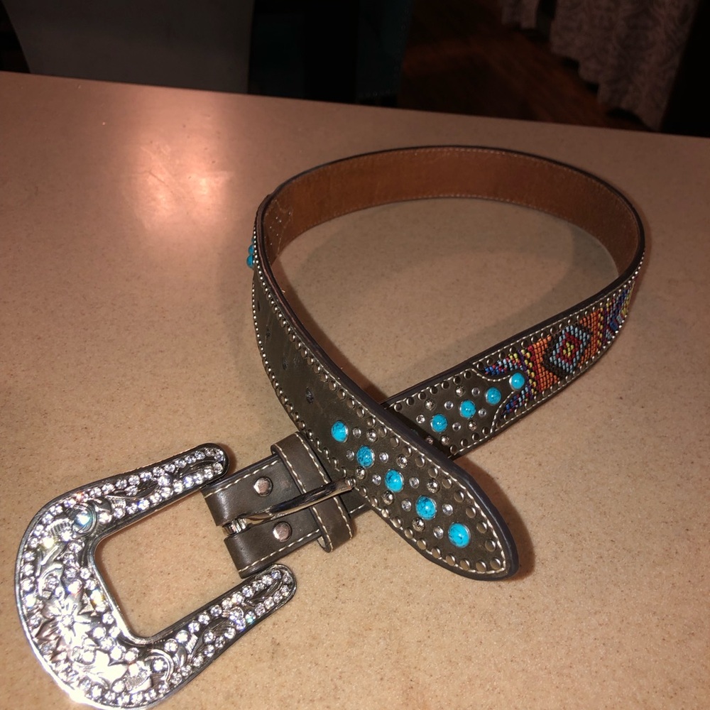 Blazin Roxx Beaded Belt with Turquoise and Silver Accents